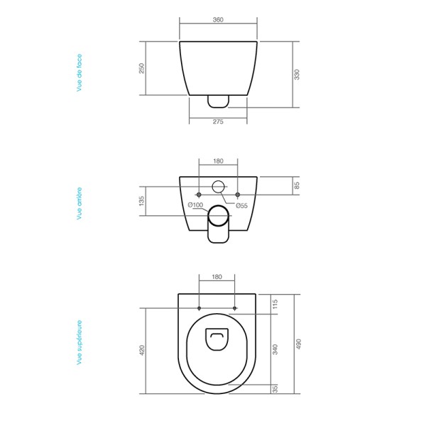 Dimensions de la cuvette