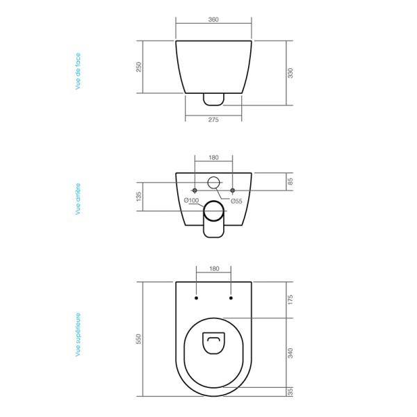 Dimensions de la cuvette